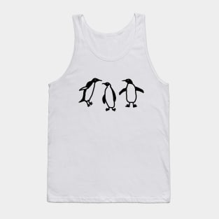 Cute Animals Black Line Doodle of Dancing Penguins Tank Top